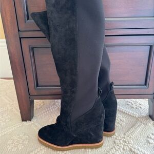 *NEVER WORN* Black Suede Andora Knee-High Wedge Boot